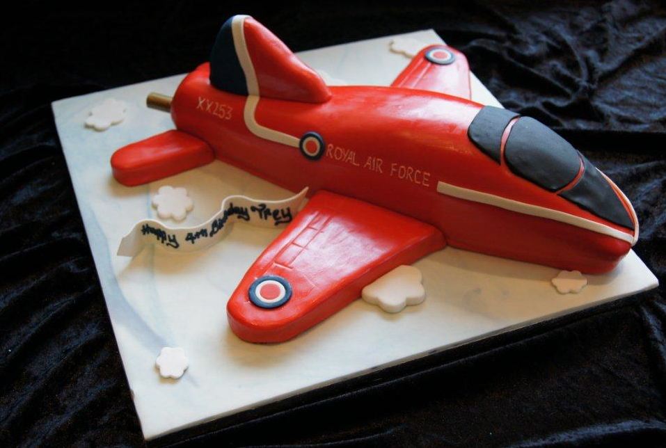 Red Royal Air Force airplane birthday cake.JPG