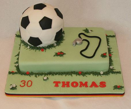 Soccer theme birthday cake with whistle.JPG