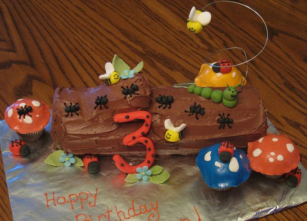 Bugs and tree log birthday cake for 3 year old.JPG