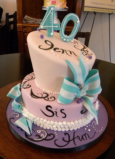 Two tier topsy turvy 40th birthday cake.JPG