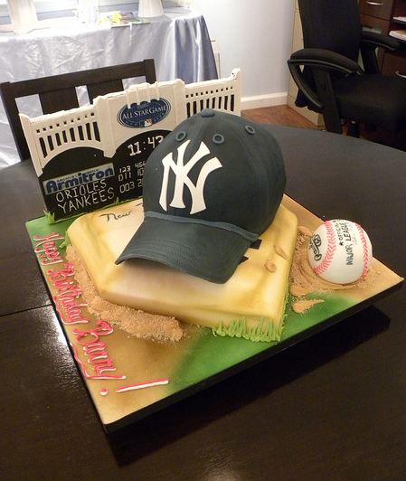New York Yankees baseball cap and field birthday cake.JPG