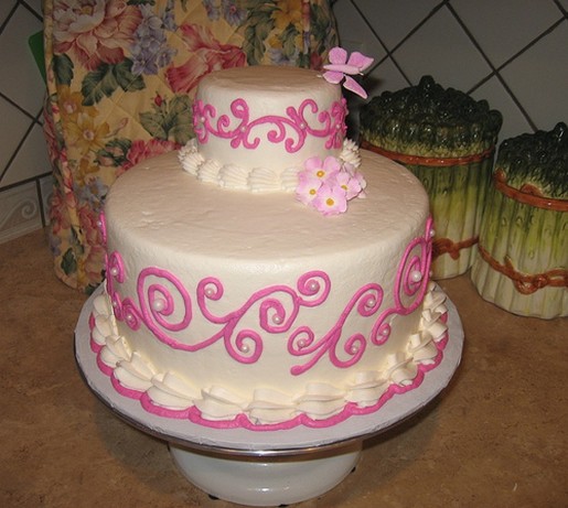 bright pink wedding cake photo