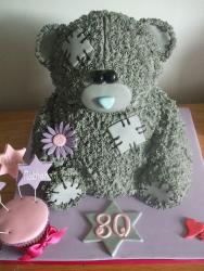 Patched up teddy bear 80th birthday cake.JPG