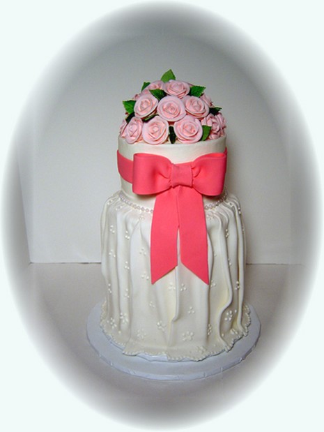 White dress with pink bow bridal shower cake.jpg