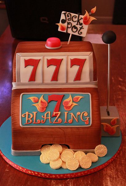 Jack pot slot machine birthday cake with coins.JPG
