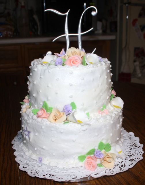 50th Anniversary cake with sugar flowers.
