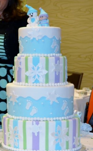 4 Tier Baby Shower Cake With Snowflakes Footprints Cute Toppers