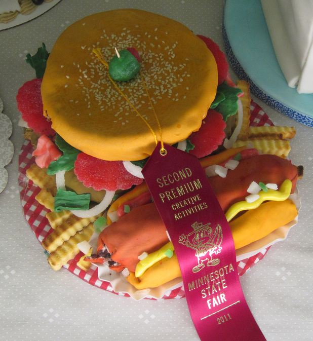 Burger fries and hotdog cake.JPG