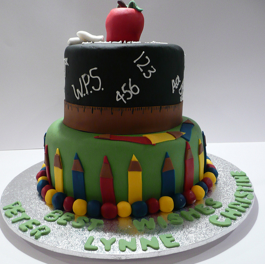 Very colorful retirement cake picture.PNG