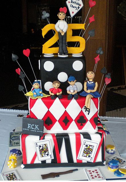 Three tier family and cards and dice theme cake.JPG