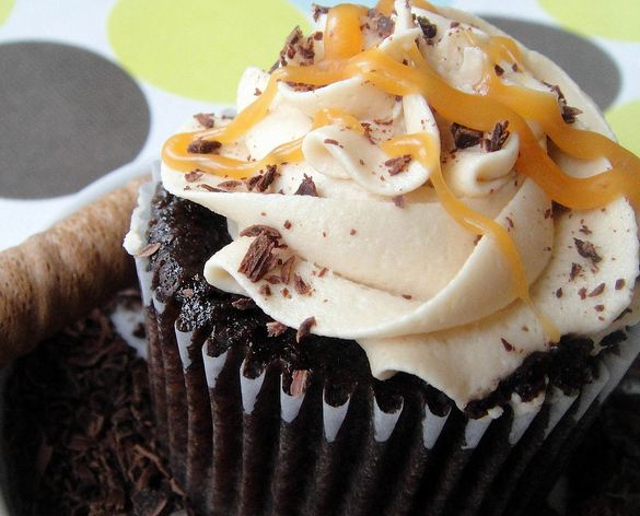 Chocolate cupcake with expresso cream and caramel topping.JPG