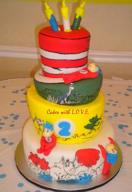 Four tier Dr Seuss cake for two-year old.JPG