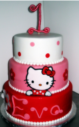 1st Baby Hello Kitty cakes with three tiers in red, pink and white.PNG