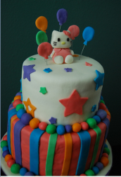 Colorful Hello Kitty Cake in two tiers with full of stars and beats.PNG