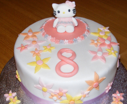 Round hello kitty cake with decor floral decor.PNG
