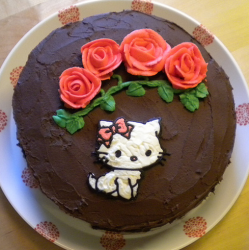 Homemade chocolate hello kitty cake with hello kitty cake decors.PNG