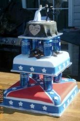 Funny Wedding Cake with Beer Cans in between tiers & Confederate Flag first tier.JPG