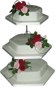 3 Tier Wedding Cake on e shaped Silver Stand