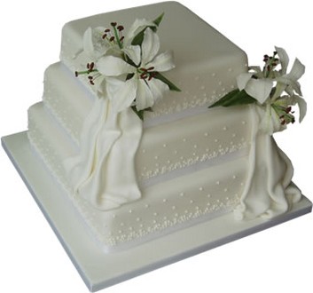 3 Tier Wedding Cake with White Lillies