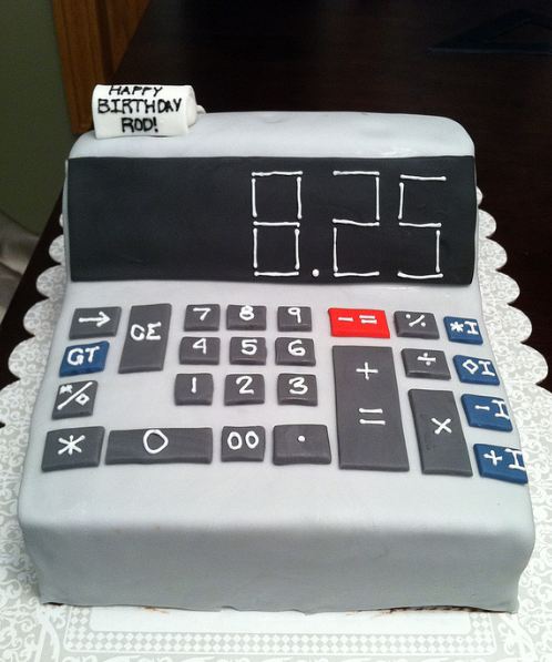 Calculator birthday cake with Happy Birthday message on receipt.JPG