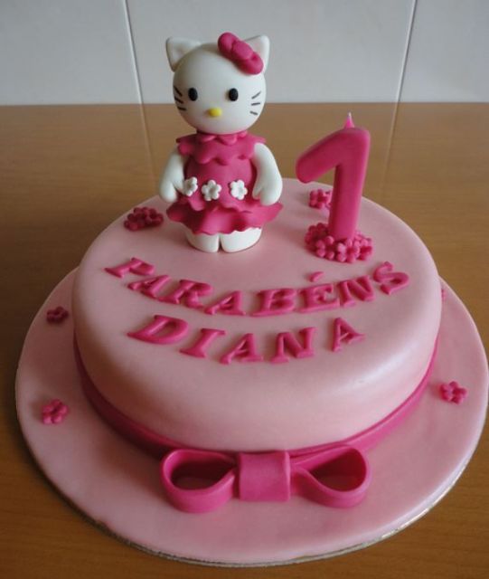 Hello Kitty pink round first birthday cake.JPG