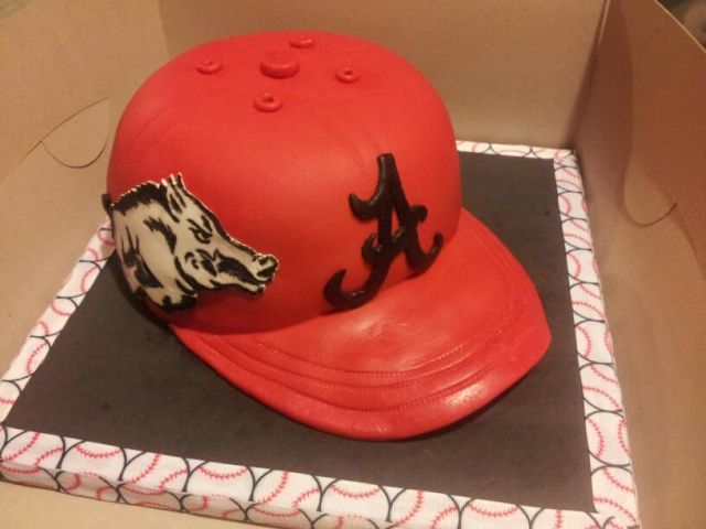 Arkansas Razorback baseball cap cake