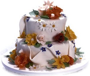 wedding cake with colorful flowers