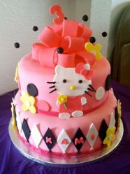 2 tier pink Hello Kitty cake with bow on top for 3-year-old.JPG