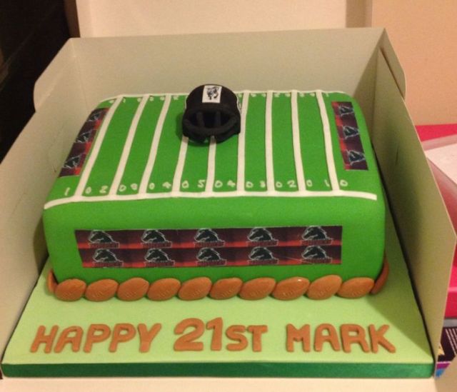 Football field birthday cake for 21-year-old.JPG