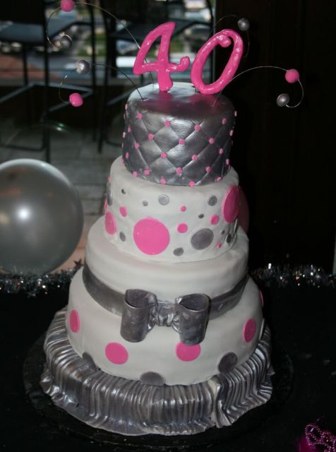 4 tier round white and silver 40th birthday cake for woman.JPG