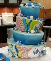4 tier bubble and scale theme topsy-turvy cake.JPG