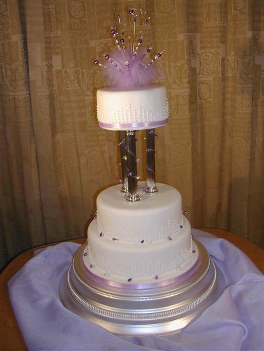 Lilac Feather and Bead 3 Tier Wedding cake photo