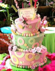 Cool three-tier birthday cake in pink and green.jpg