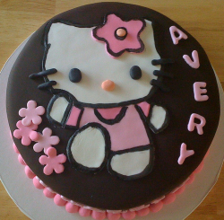 Chocolate hello kitty cakes with pink cake decors.PNG