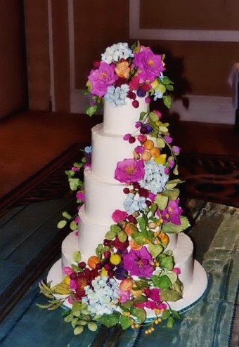pic of roses and fruits cascade wedding cake