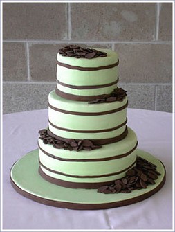 fashion wedding cake in light green and chocolate