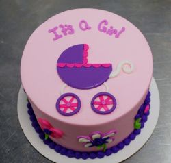 Pink Round Baby Shower Cake with Carriage for Girl.JPG